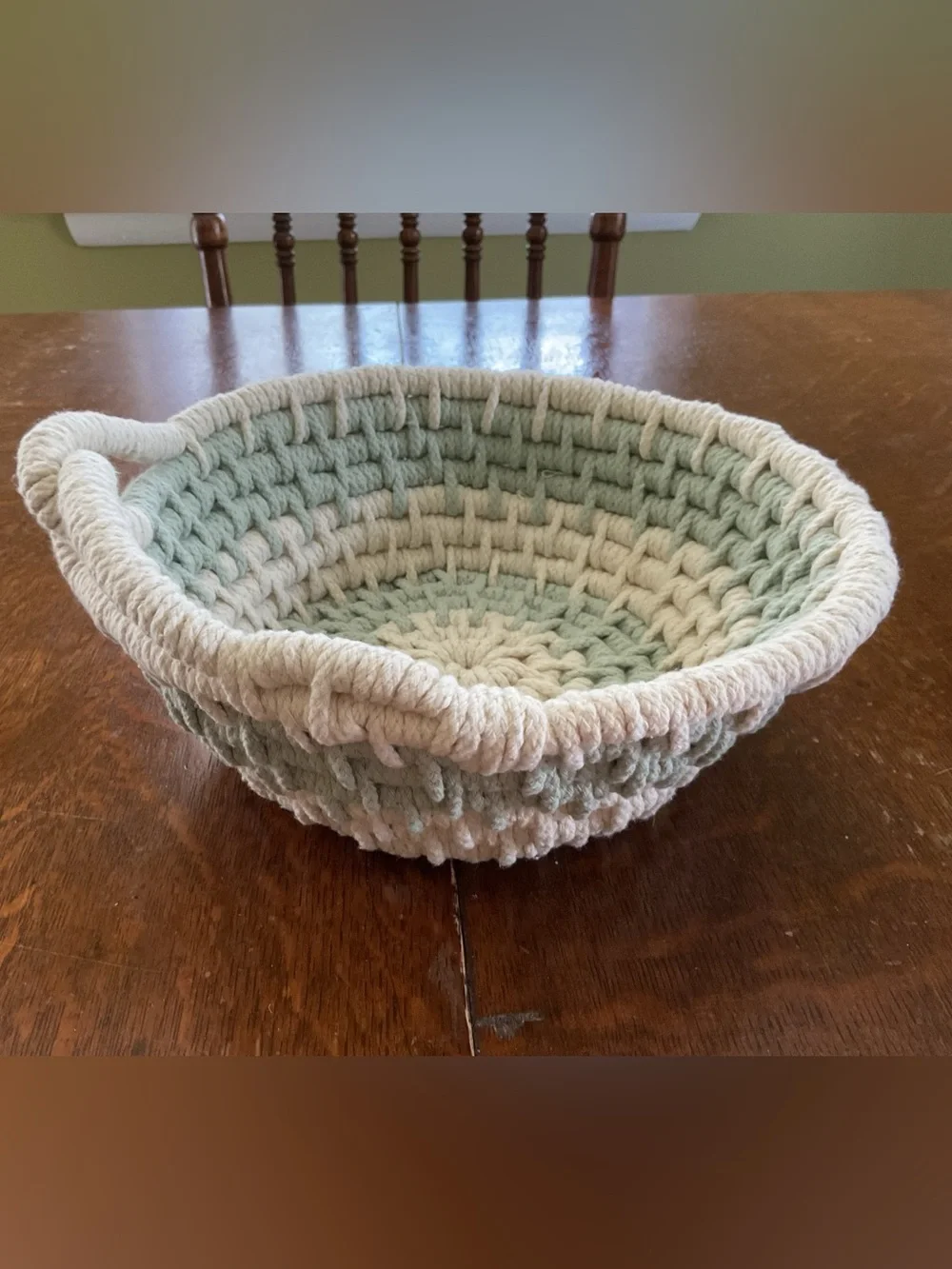 Handwoven Cotton Rope Basket in Sage and Cream